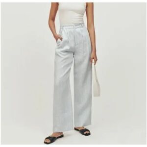 Women Reformation 100% Linen Vesta Pant Wide Leg in Sourdough Stripe Size 8
